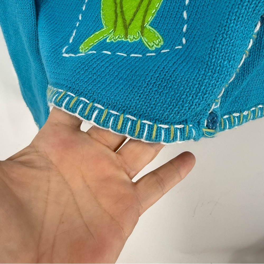 Casual living vintage cotton Cardigan w/ Frog /embroidered Lily pad Flower XL - Picture 7 of 15